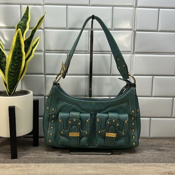 *5268 Michael Kors teal studded leather shoulder bag - Picture 1 of 13
